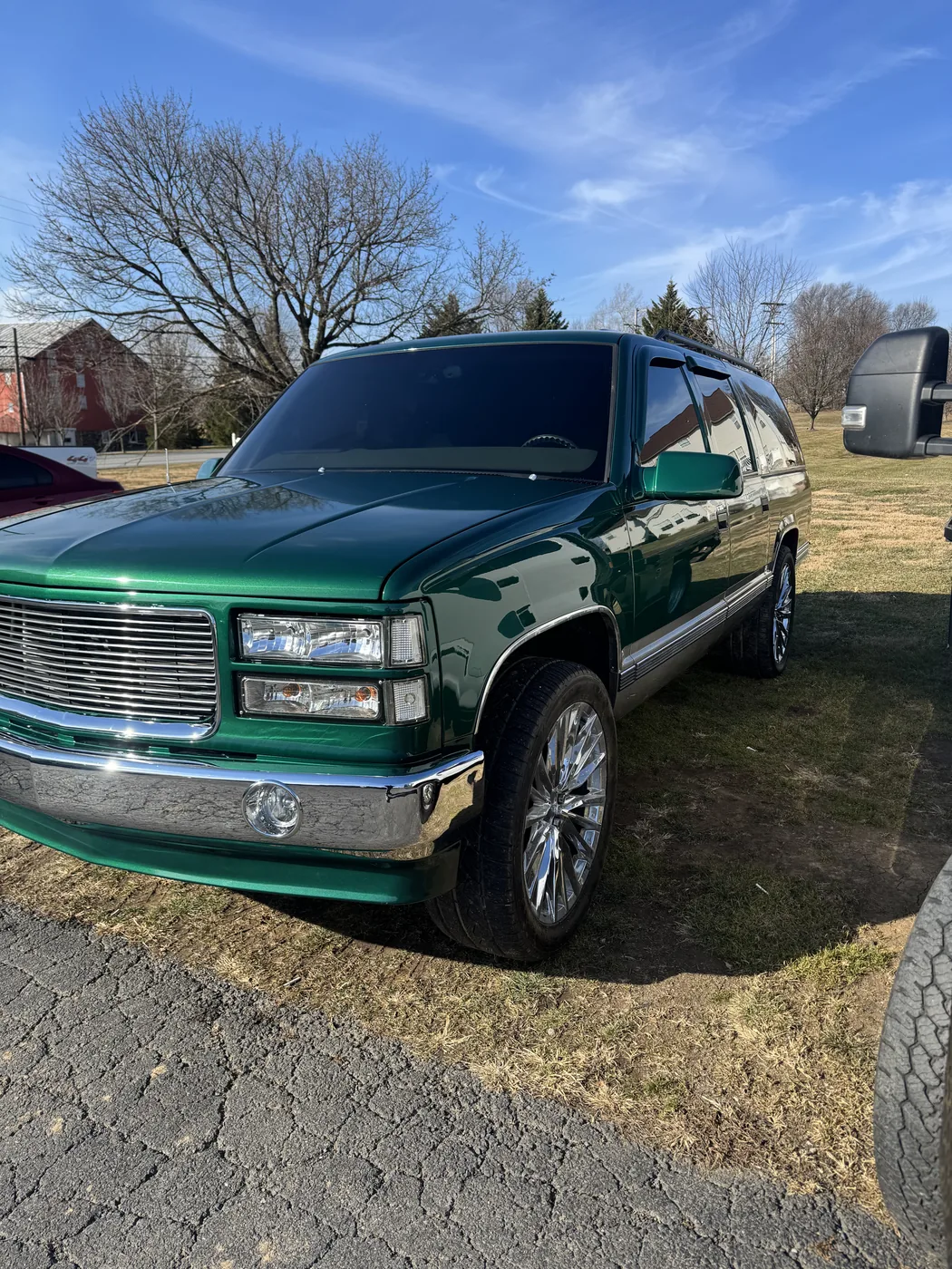 Finished green pickup truck